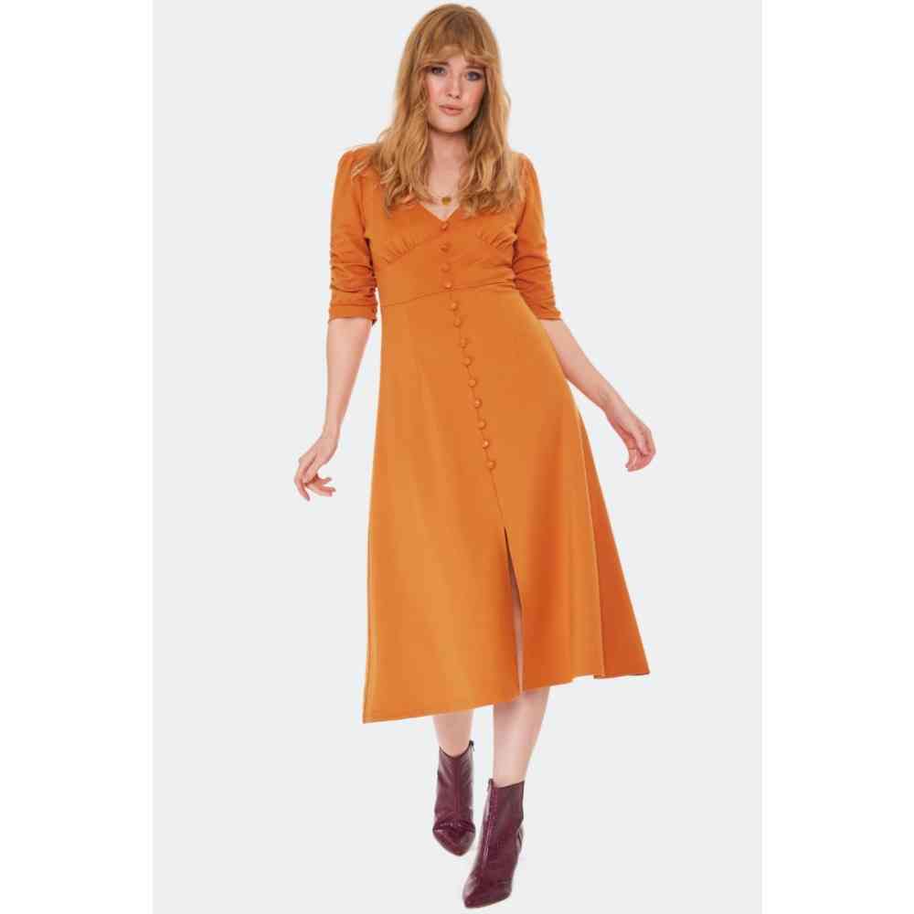 Voodoo Vixen Voodoo Vixen Button Front Midi Long dress Orange