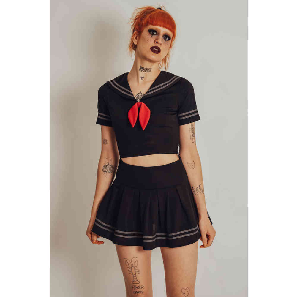 New Black White Red Skulls Roses pleated Skirt All sizes Alternative Gothic Rock