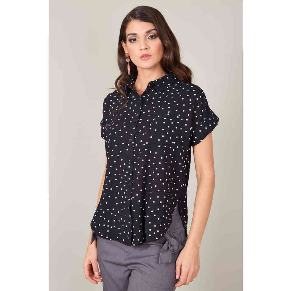 polka dot black blouse