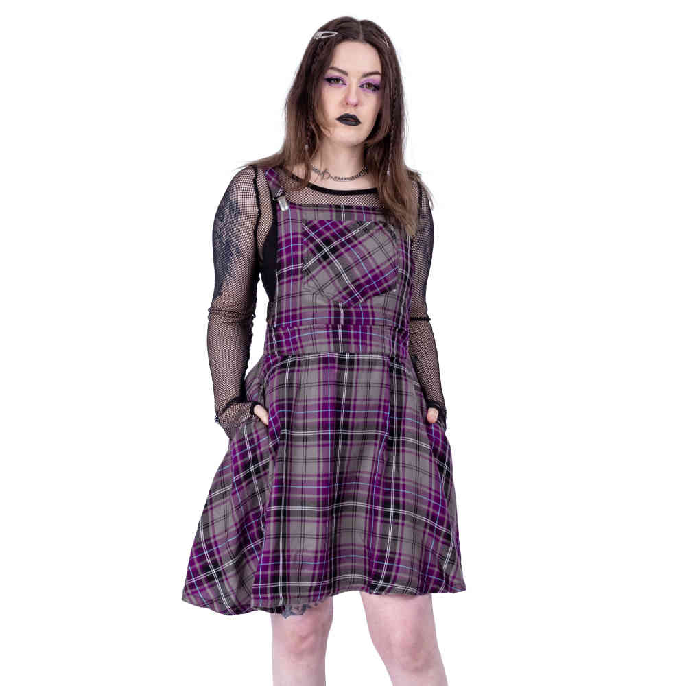 purple tartan pinafore dress Pretty Disturbia Purple Tartan Pinafore Dress