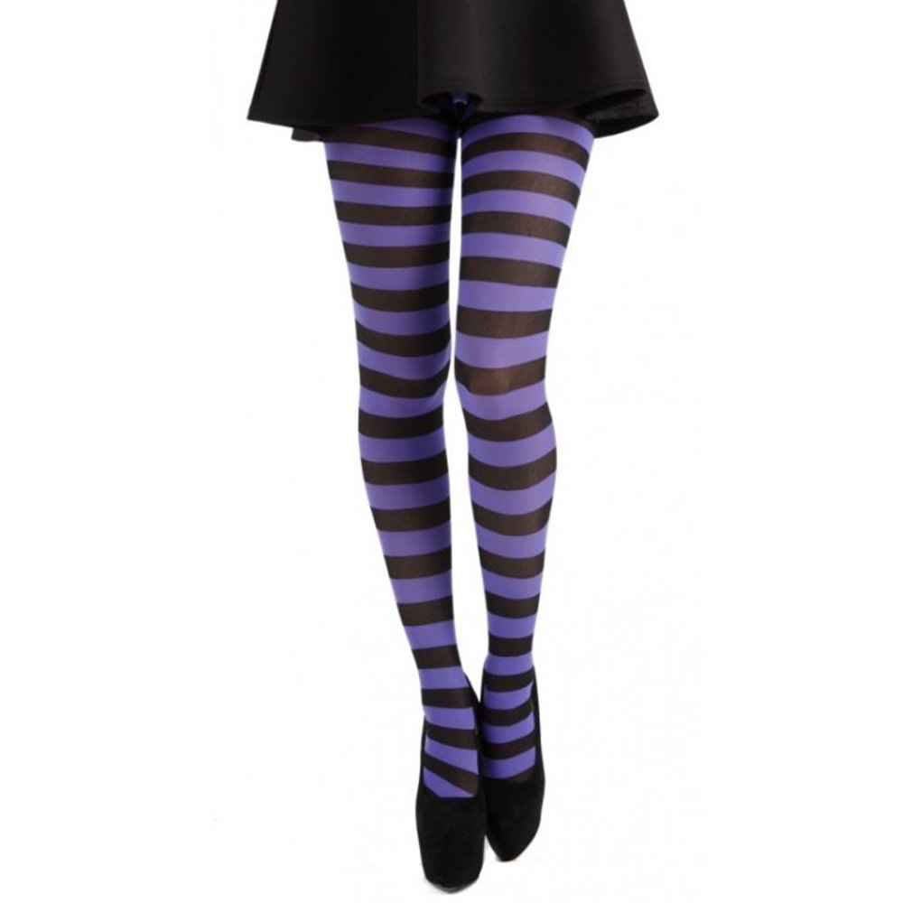 Pamela Mann Halloween Gothic Purple//Black Stripped Plus Sized Tights