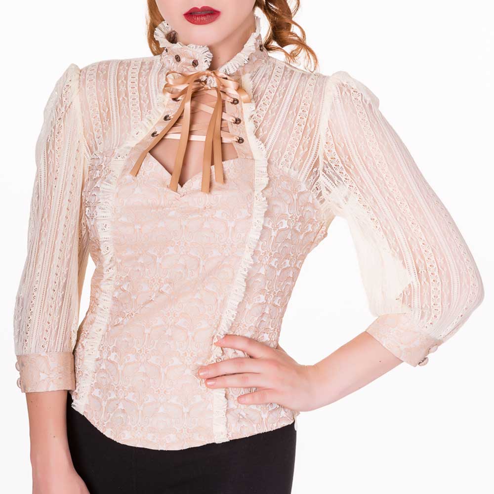 Fonkelnieuw Banned Rise Of Dawn Top with lace and high collar beige - Gothic KF-19