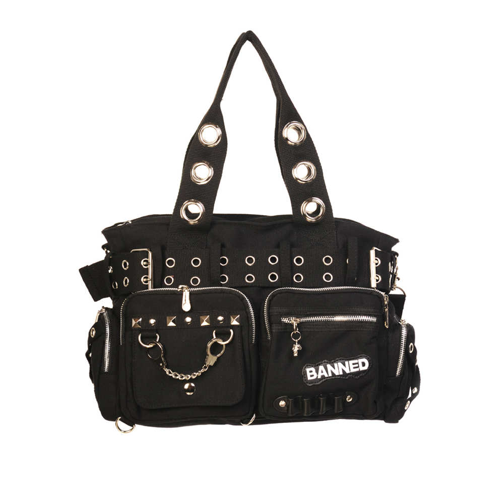 Handtas met studs en oogjes zwart - Bann Handtas met studs en oogjes zwart - Bann