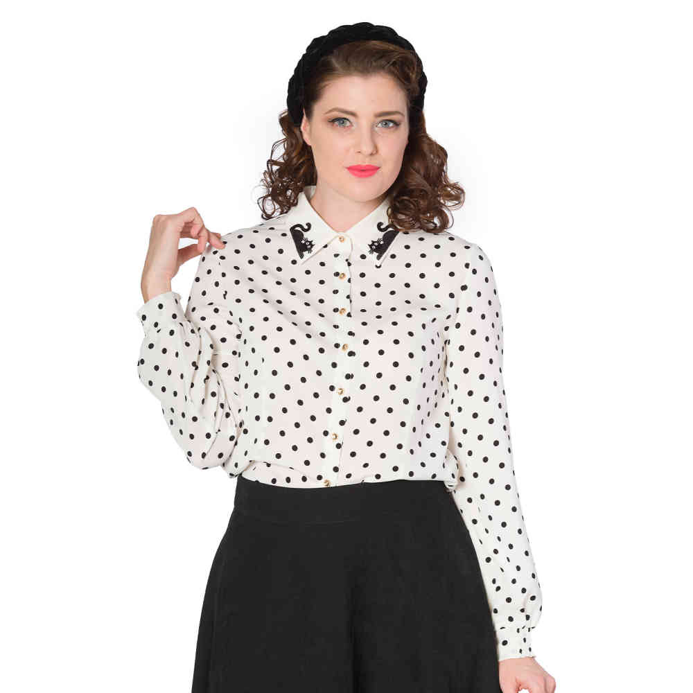 cat collar white blouse