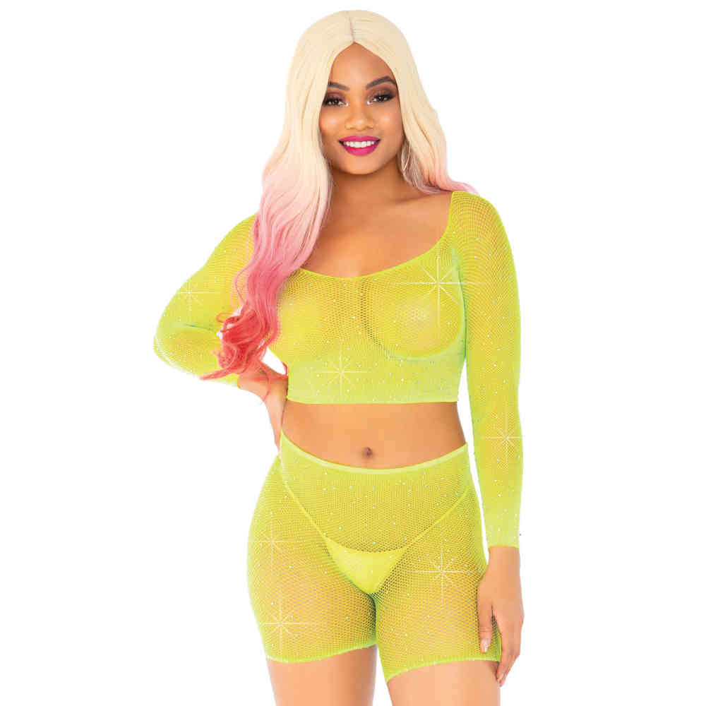 rhinestone fishnet shorts