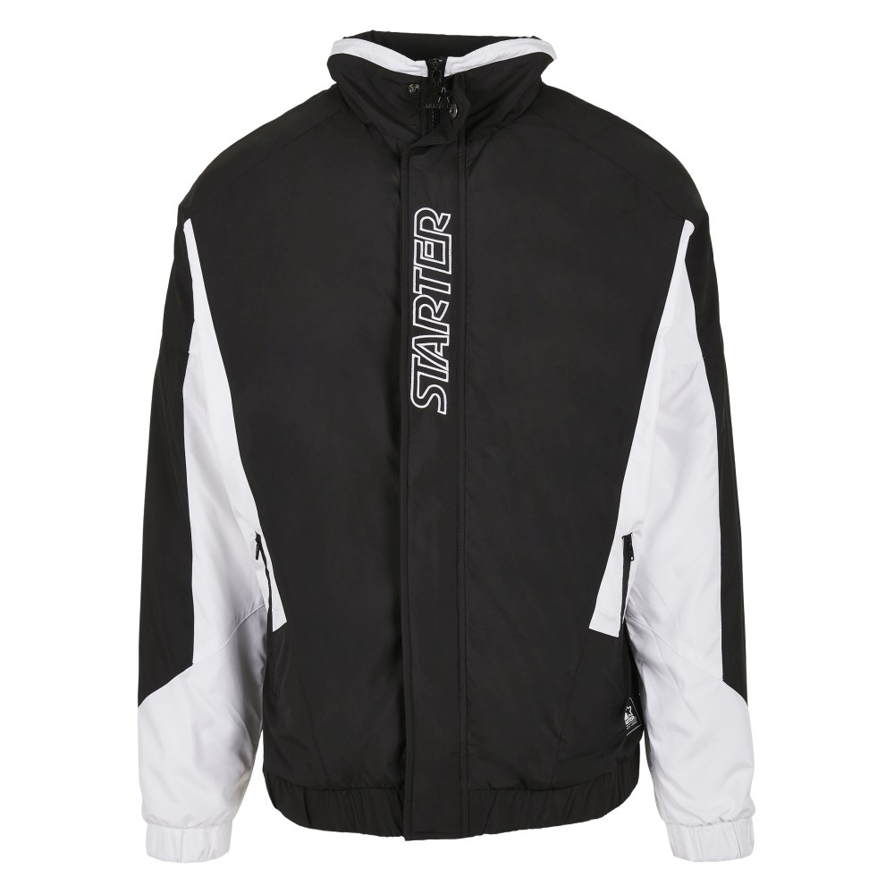 black and white starter jacket