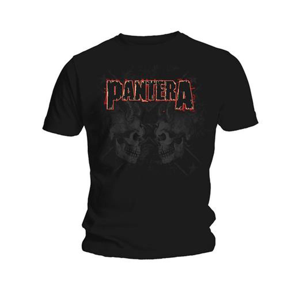 Black Pantera Horned Skull Stencil T-Shirt