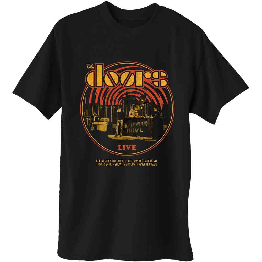 The Doors T Shirt Hollywood Bowl 68 Retro Circle Band Logo Official Mens Black