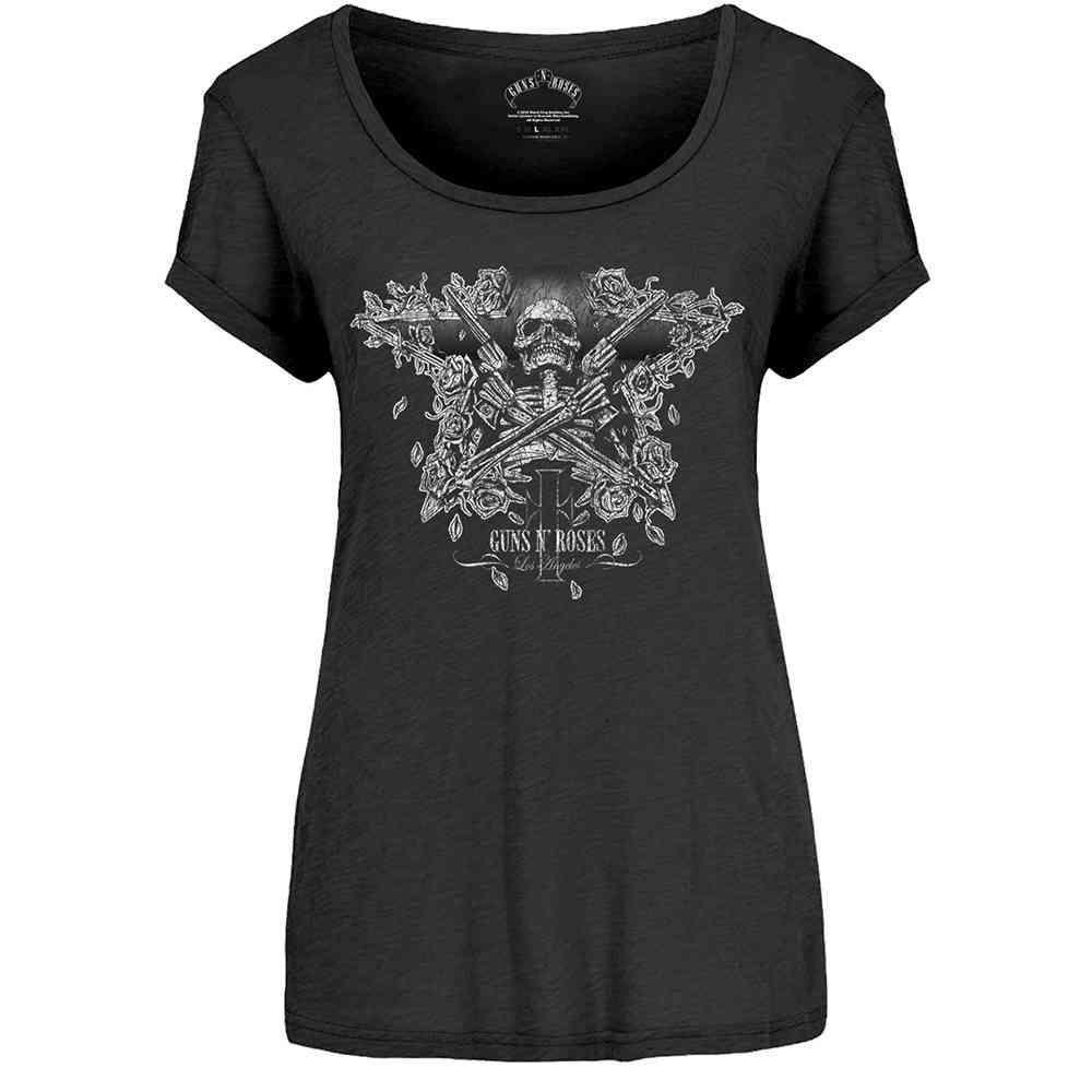 Guns N Roses Skeleton Guns Ladies T Shirt Black Attitude Europe
