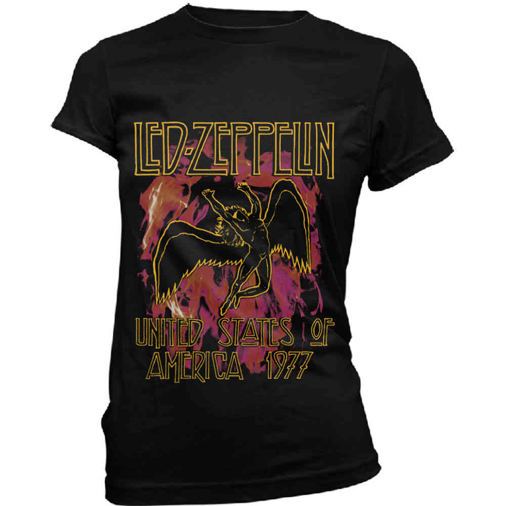 Led Zeppelin Ladies Tshirt Black Flames 